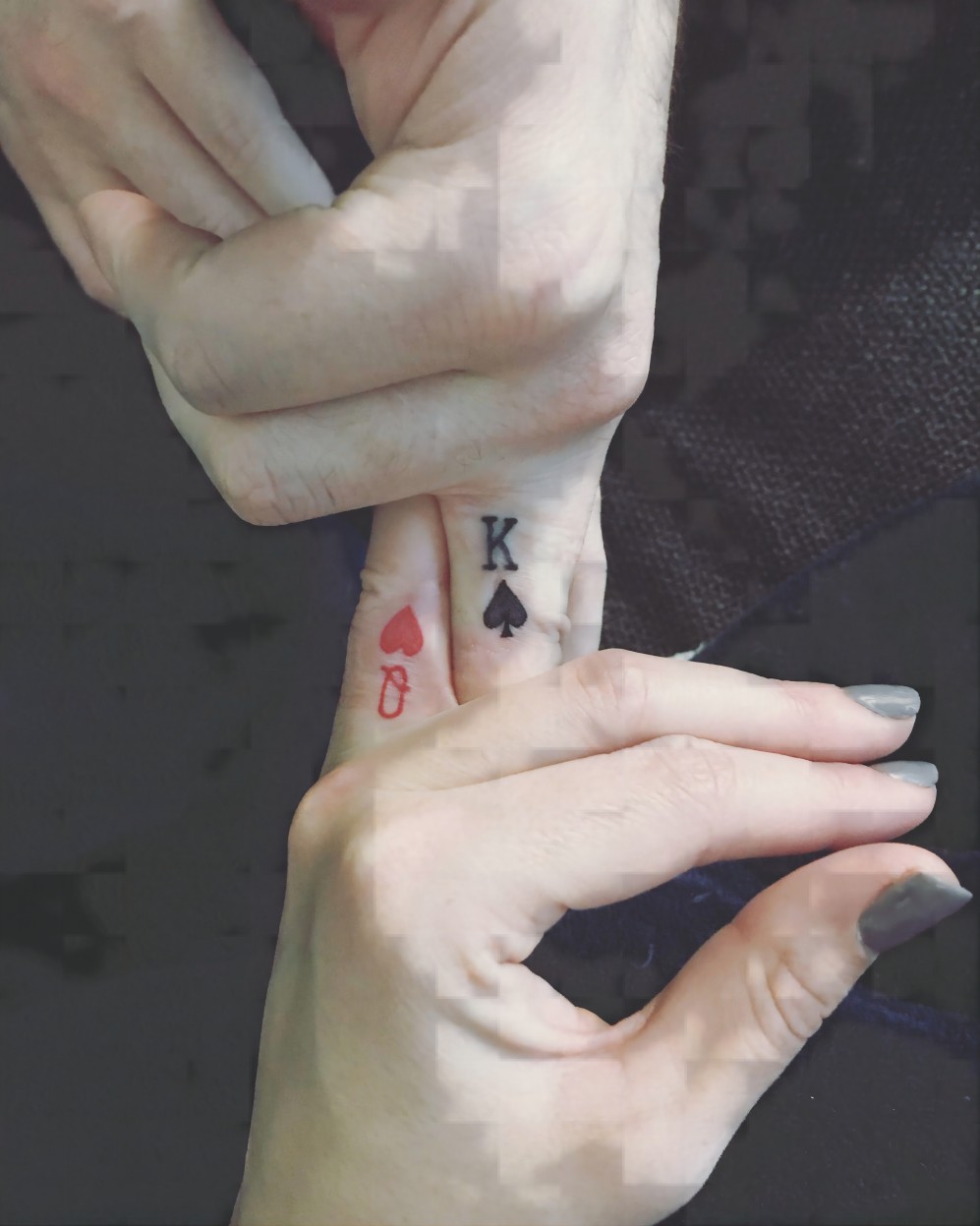 Hearts and Spades soulmate wedding ring tattoos