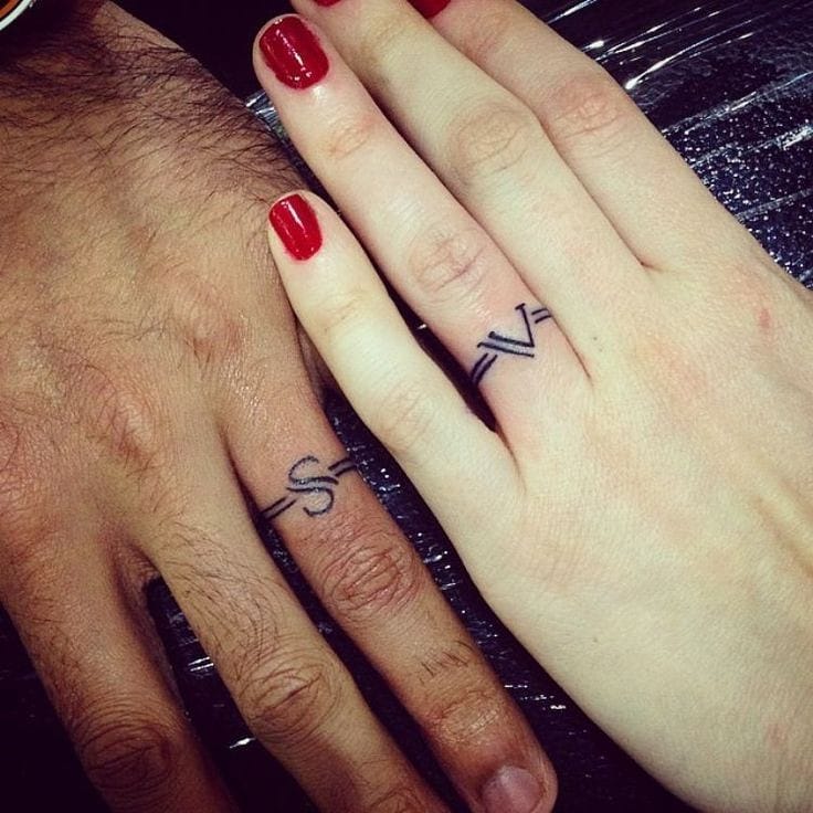 Matching Initials wedding ring tattoo ideas
