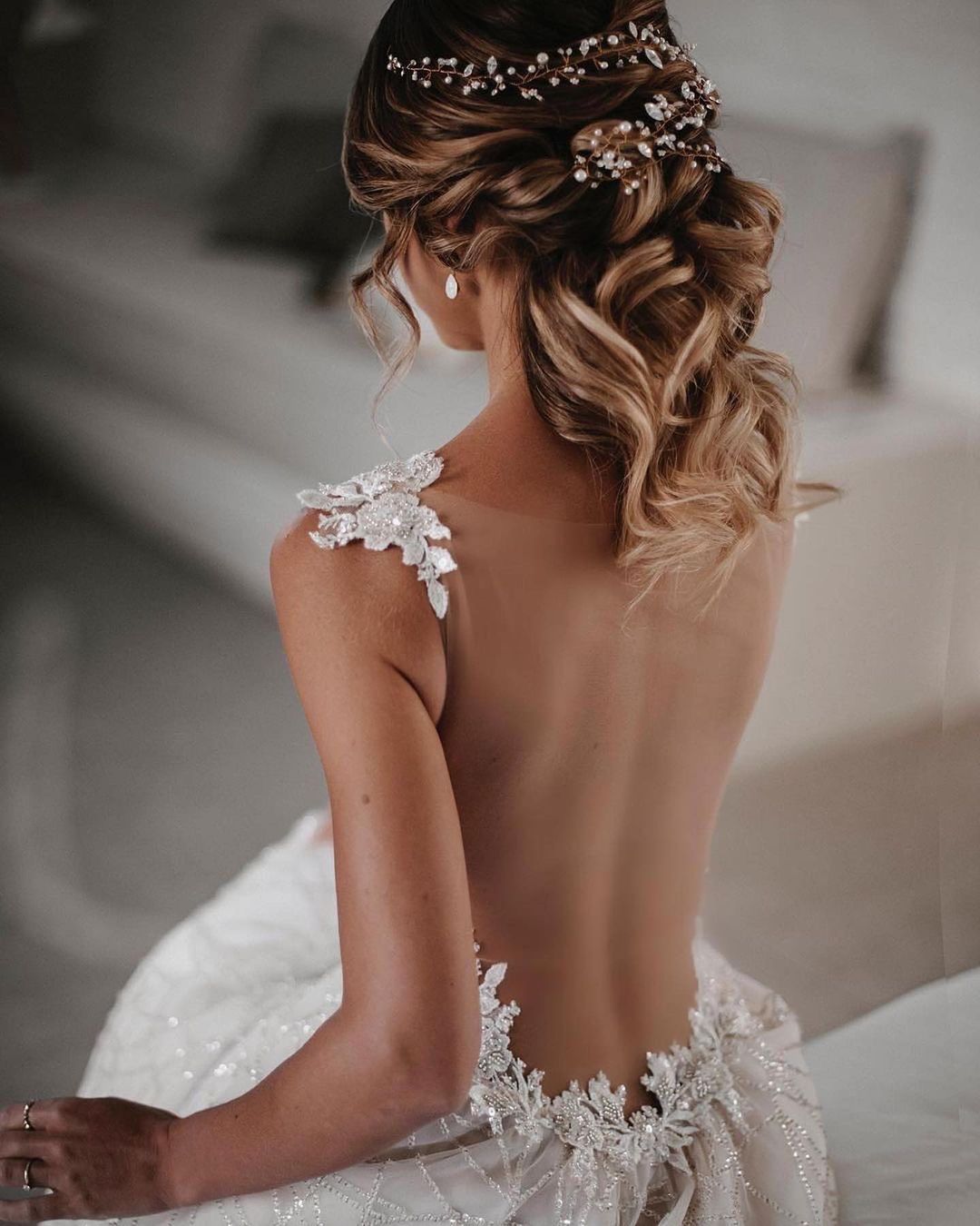 Medium length wedding hairstyle with accessories