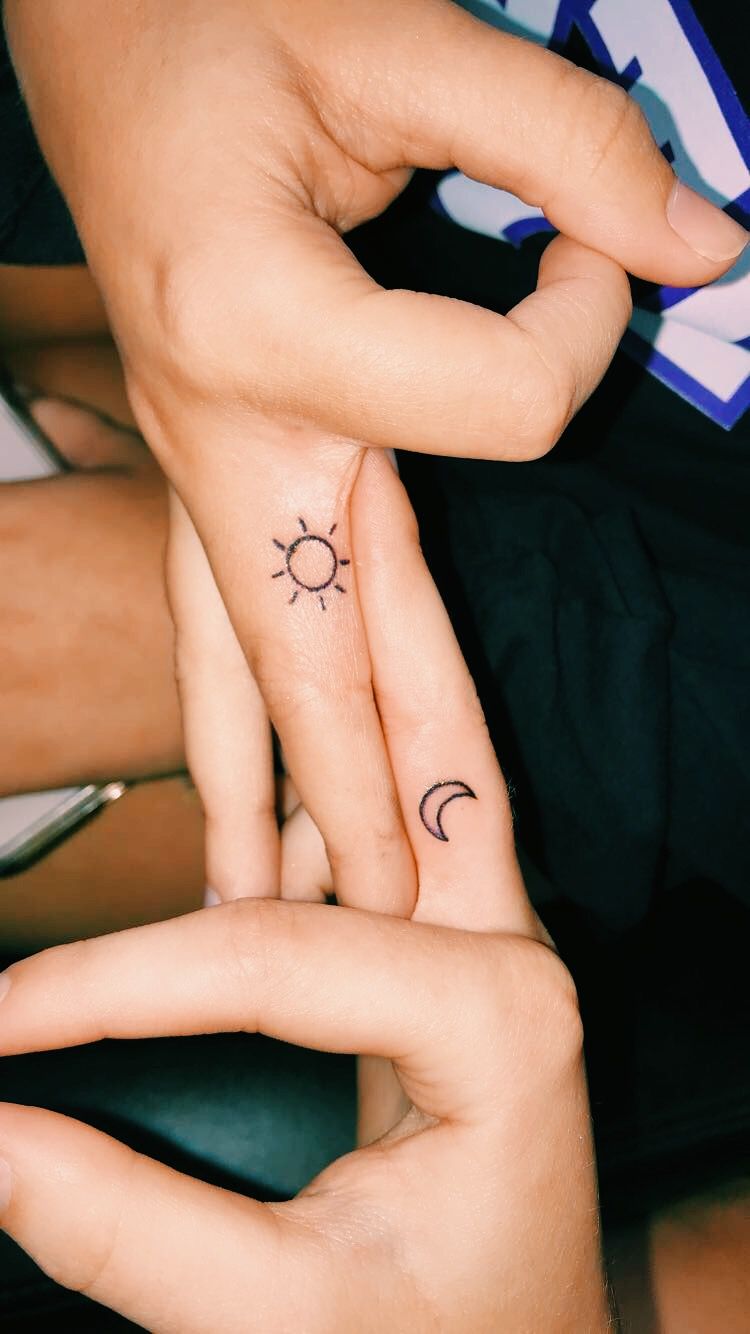 Moon and Sun soulmate wedding ring tattoos