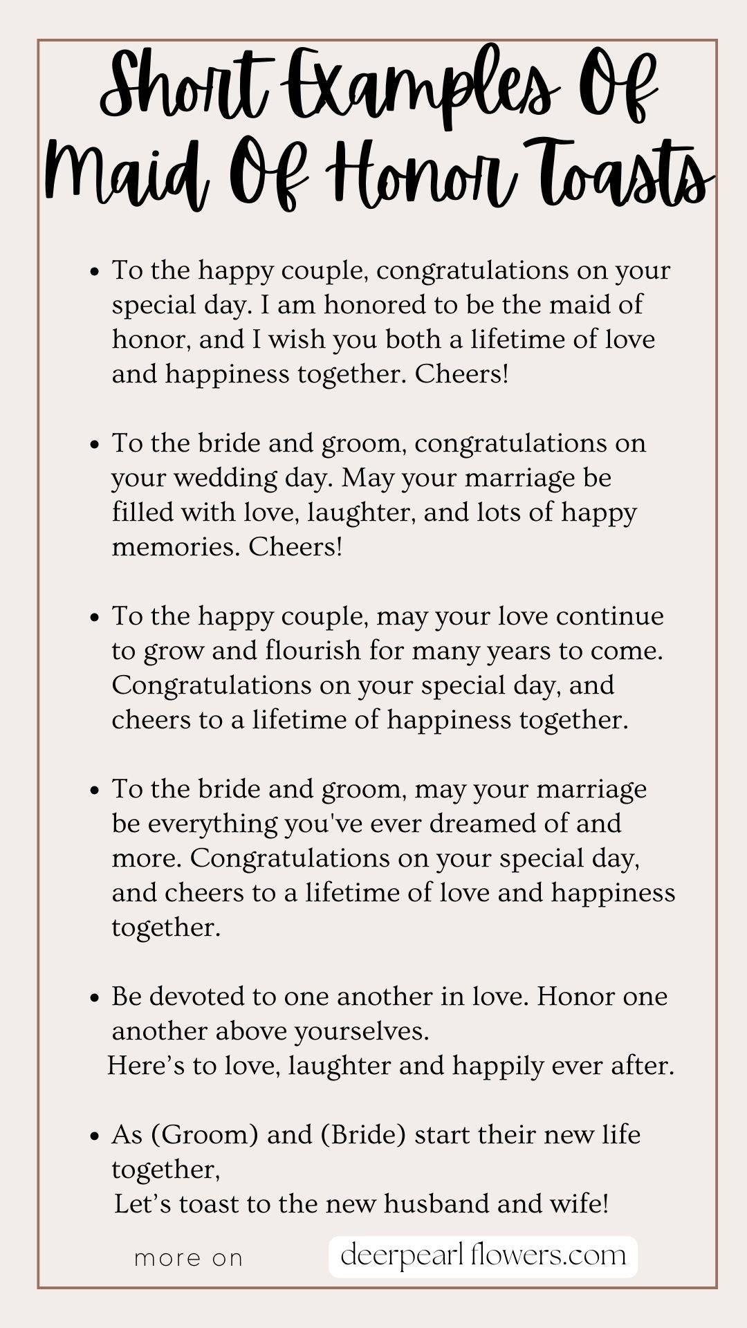 Short Examples Of Maid Of Honor Toasts