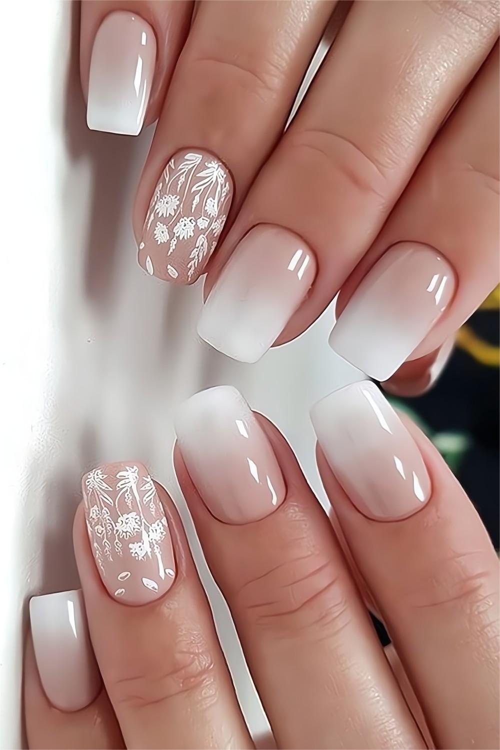 White Ombre Wedding Nail Art