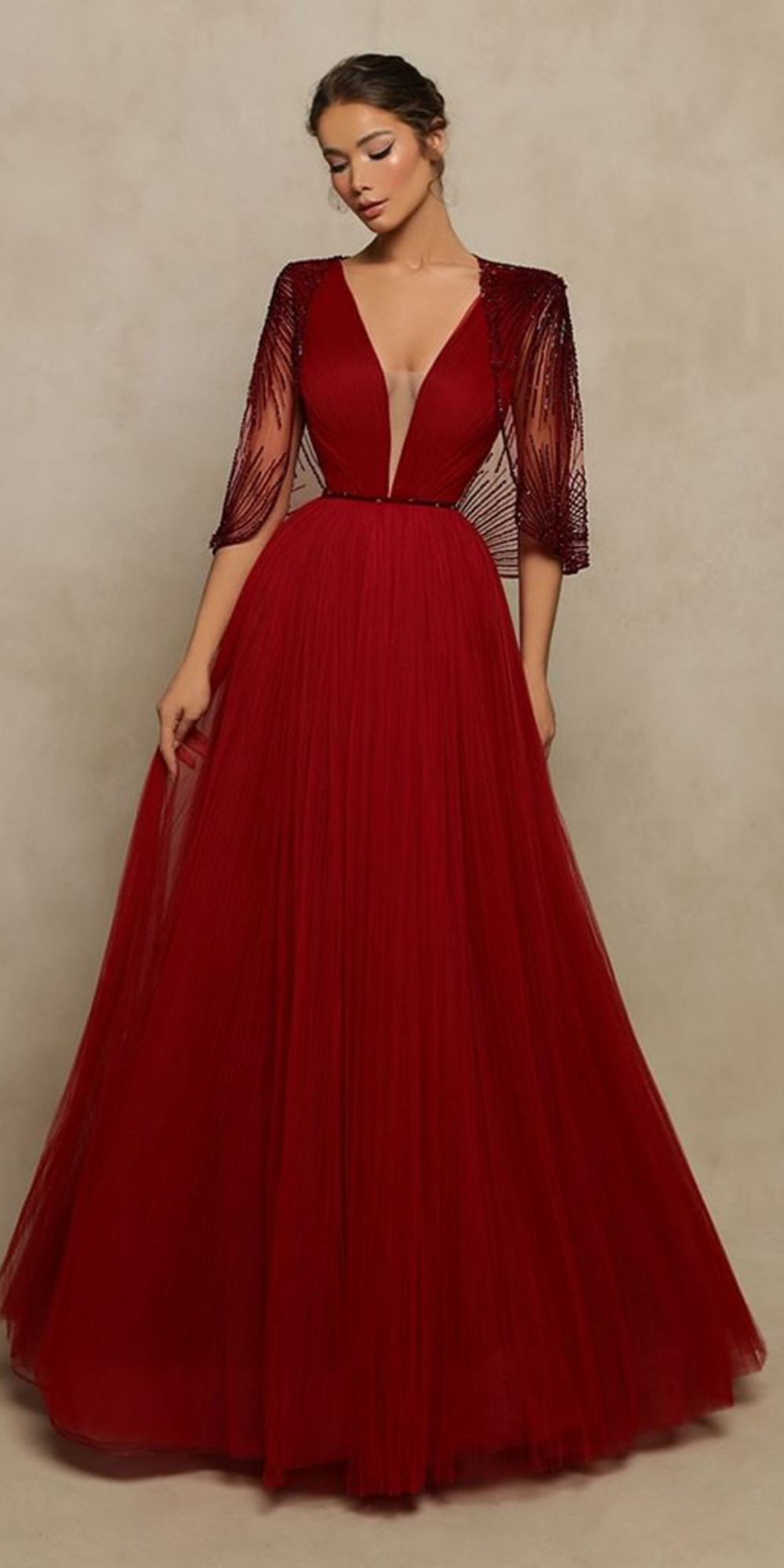 blood red wedding dresses a line v neckline