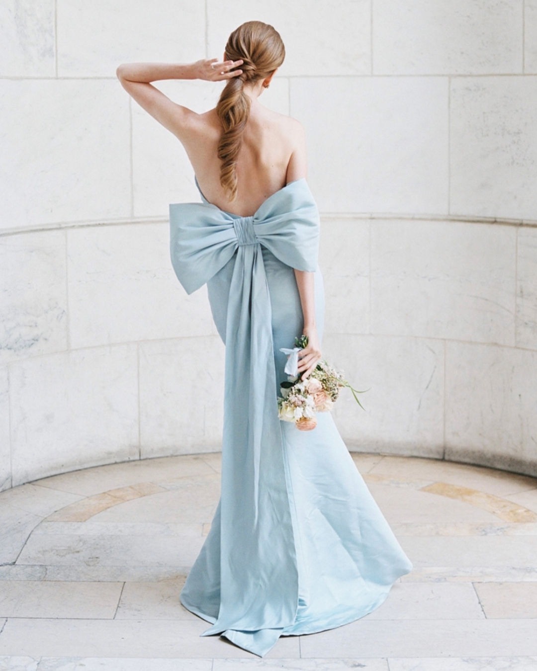 blue wedding dresses trumpet simple backless with bow
