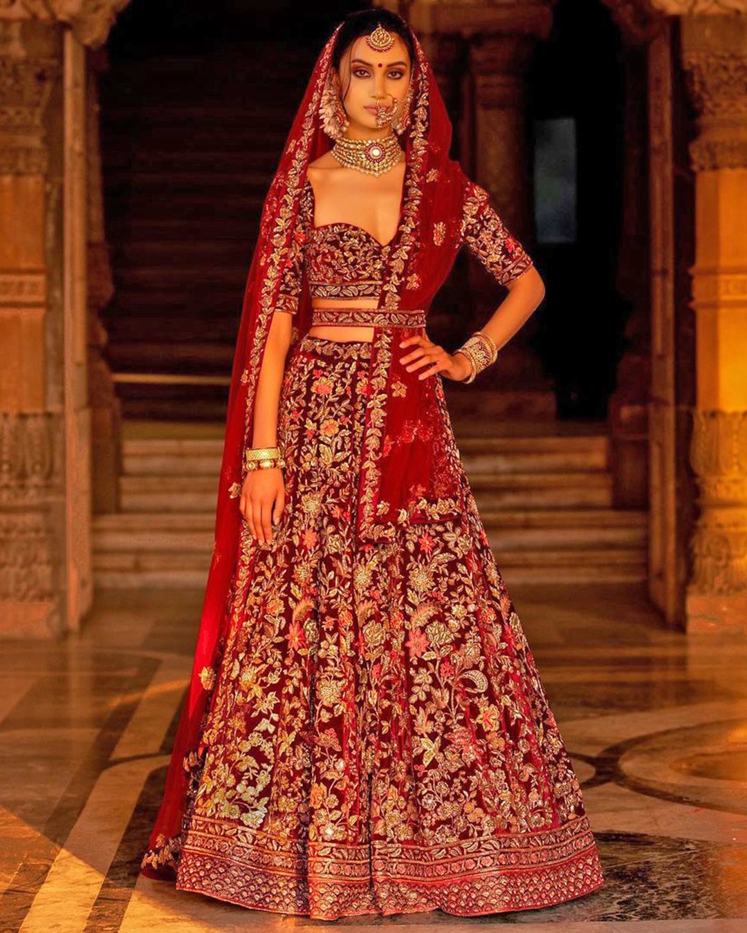 indian wedding dresses red with gold embellishment