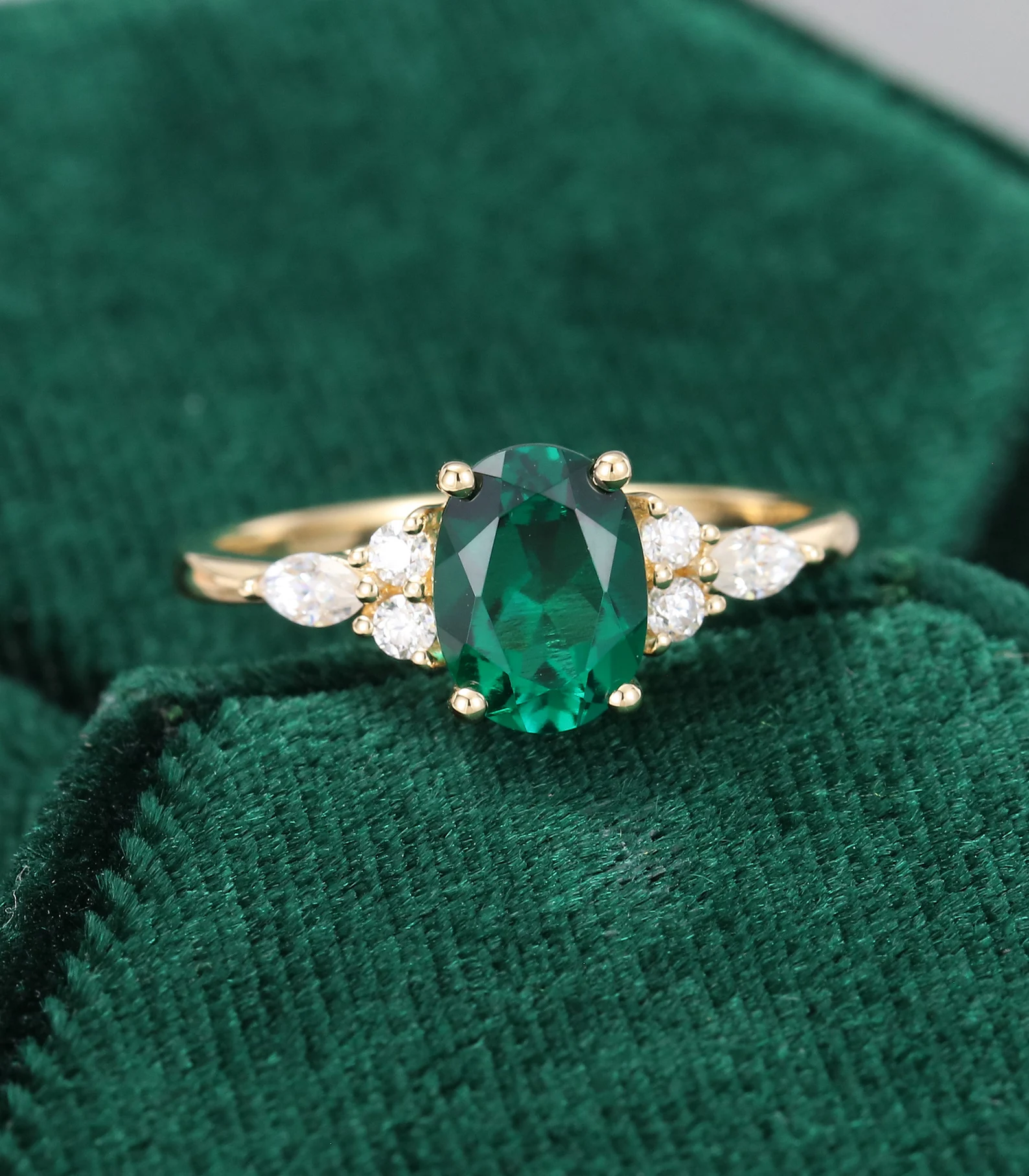 vintage oval cut Emerald engagement ring