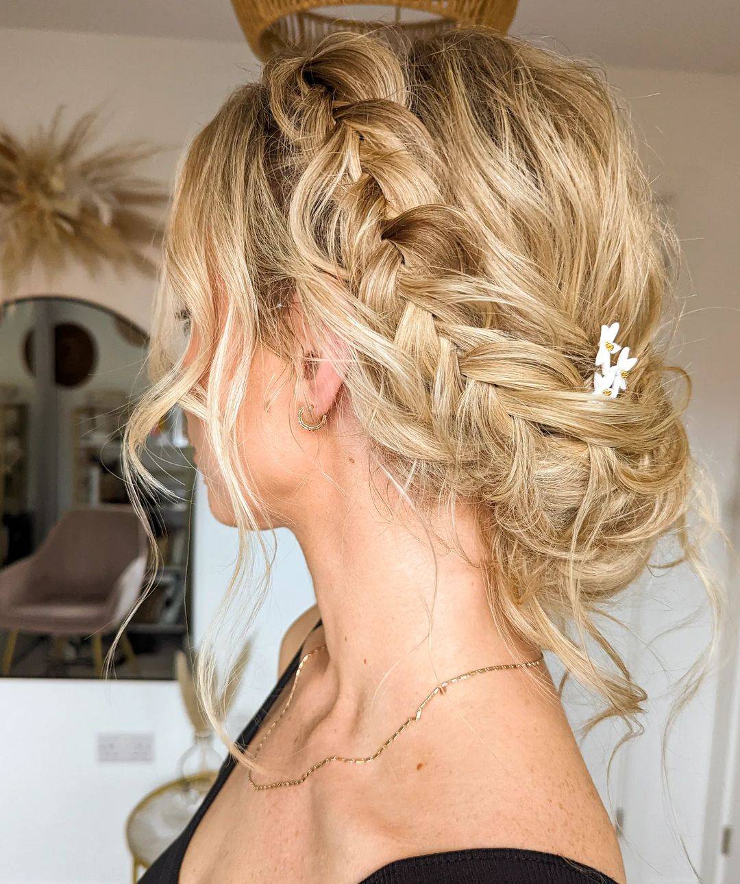 bohemian braided blonde messy bridal updos