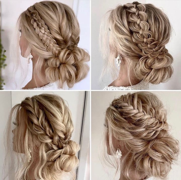 braided blonde messy wedding updos