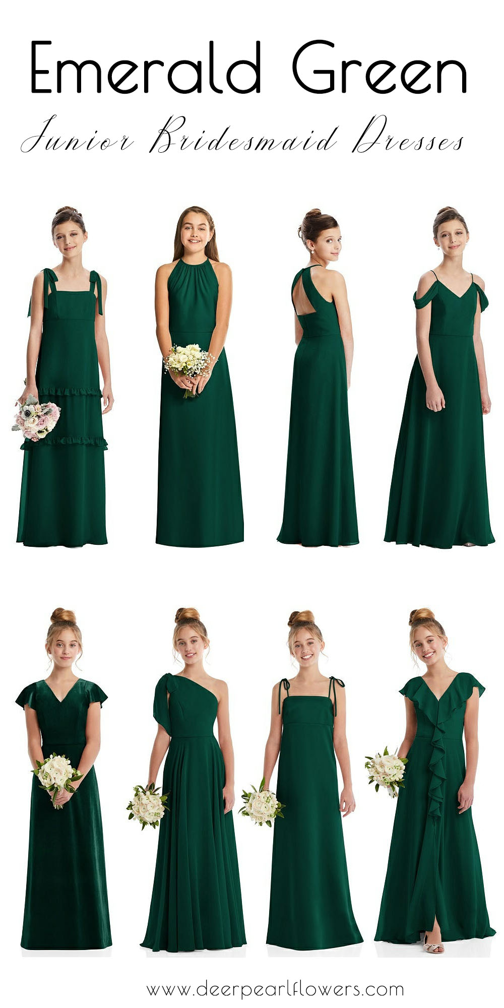 deep dark hunter green emerald junior bridesmaid dresses