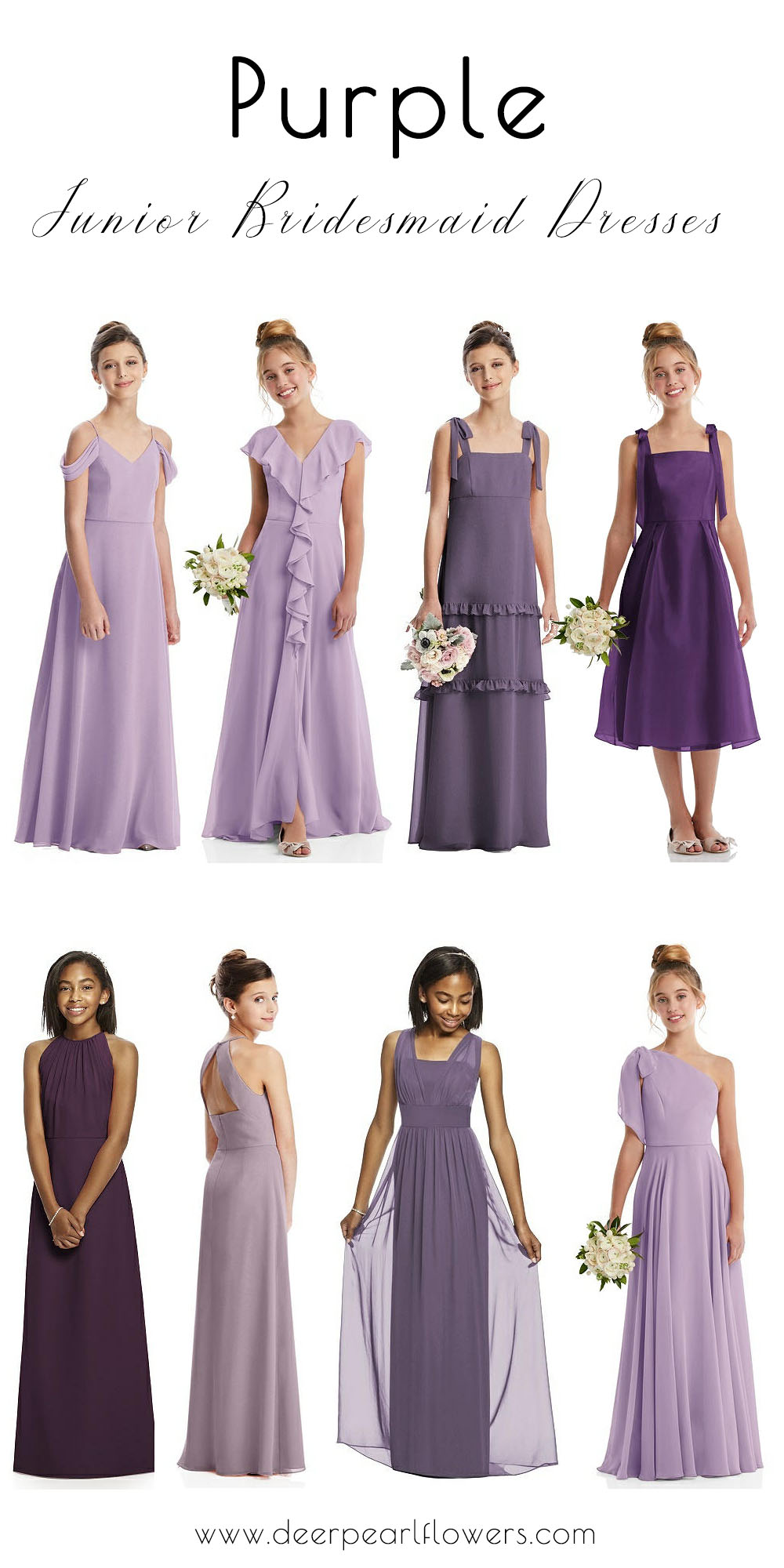 mauve lavender purple junior bridesmaid gowns