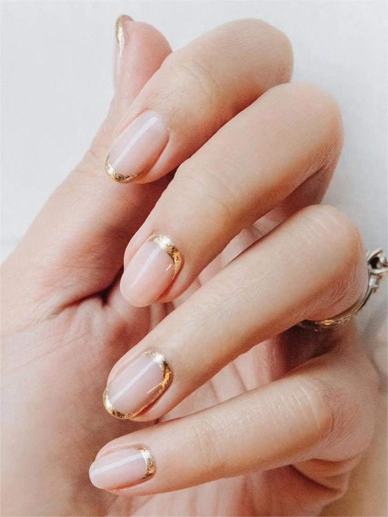 Classy Wedding Nail Art gold foil manicure negative space