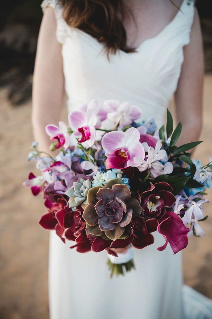 Cymbidium orchids wedding bouquet pink and red