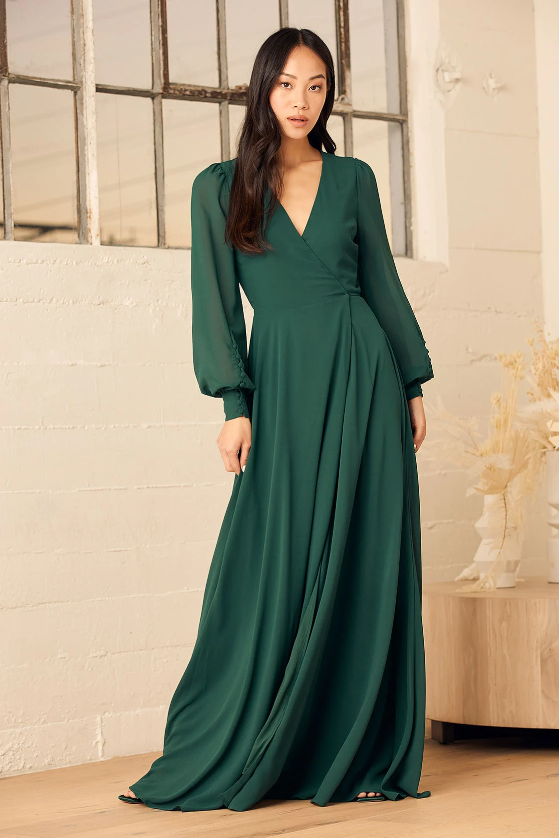 Emerald Green Long Sleeve Wedding Guest Dress