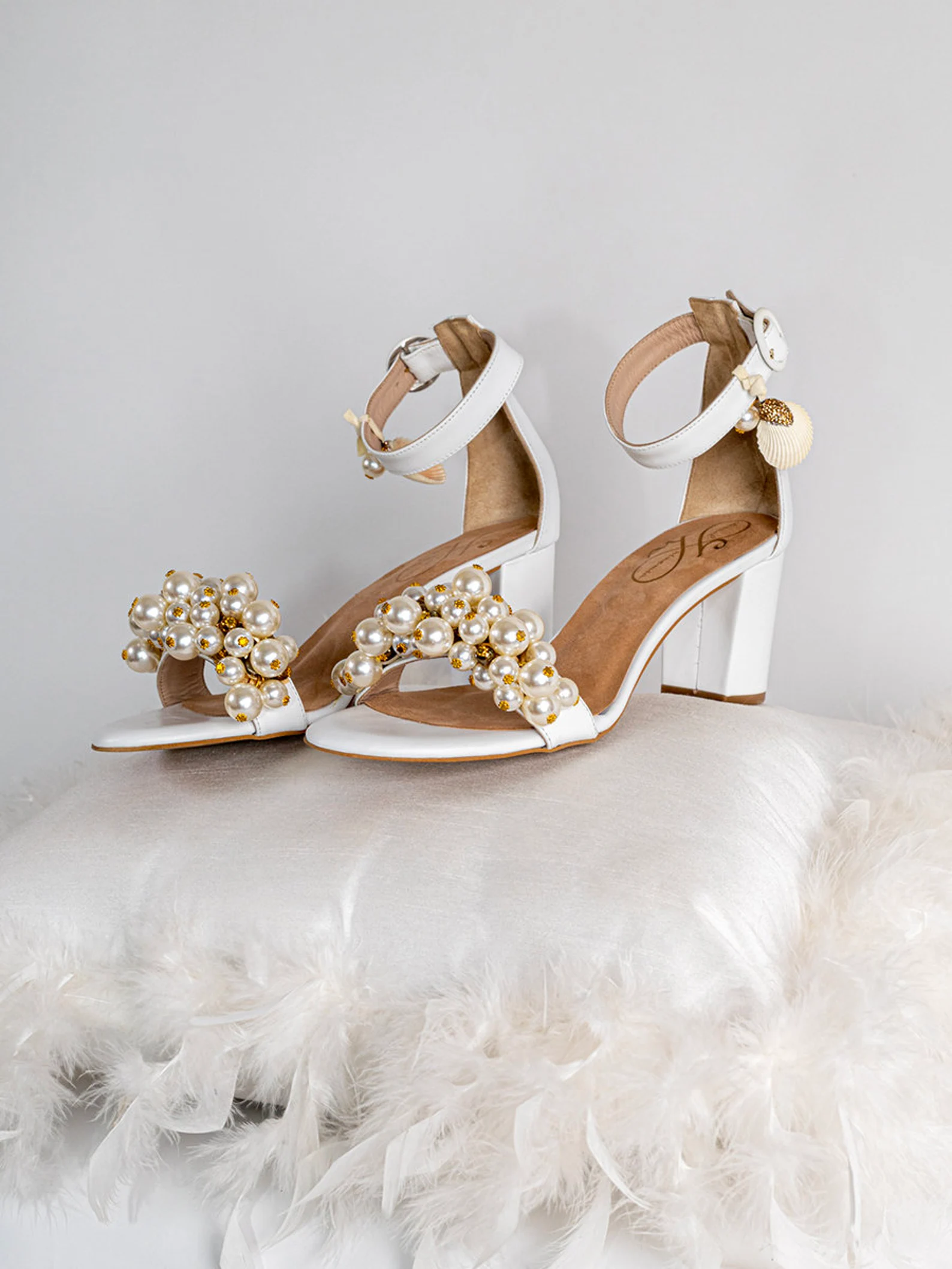 Faux Pearl Wedding Block Heels