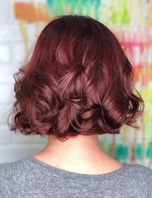 Fiery Red Voluminous Curly Bob Short Wedding Hairstyle