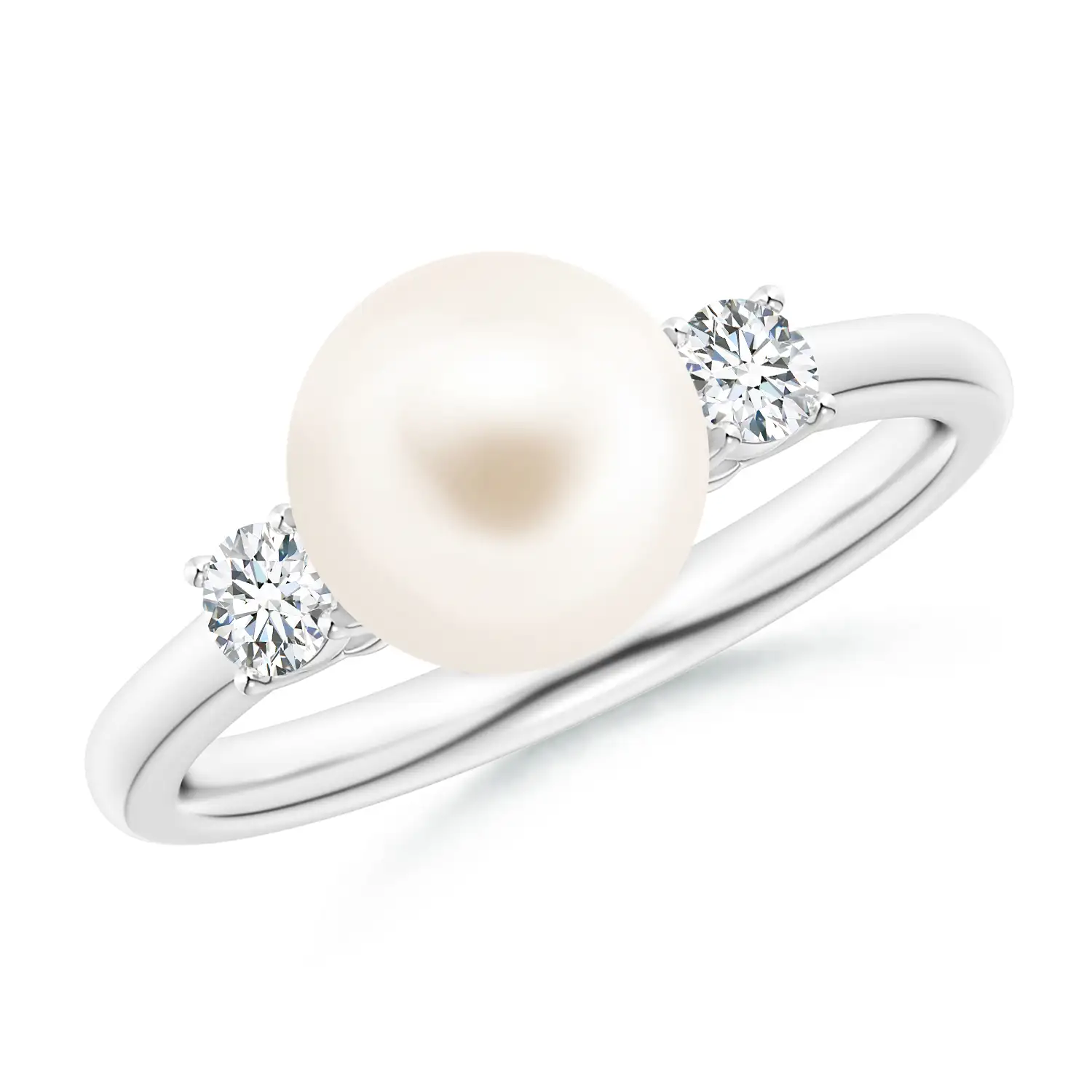 Freshwater Pearl White Gold Ring with Prong-Set Diamonds