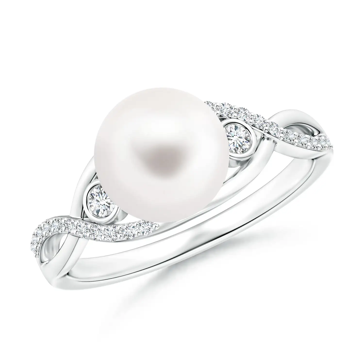 Freshwater Pearl and Diamond Infinity White Gold Ring