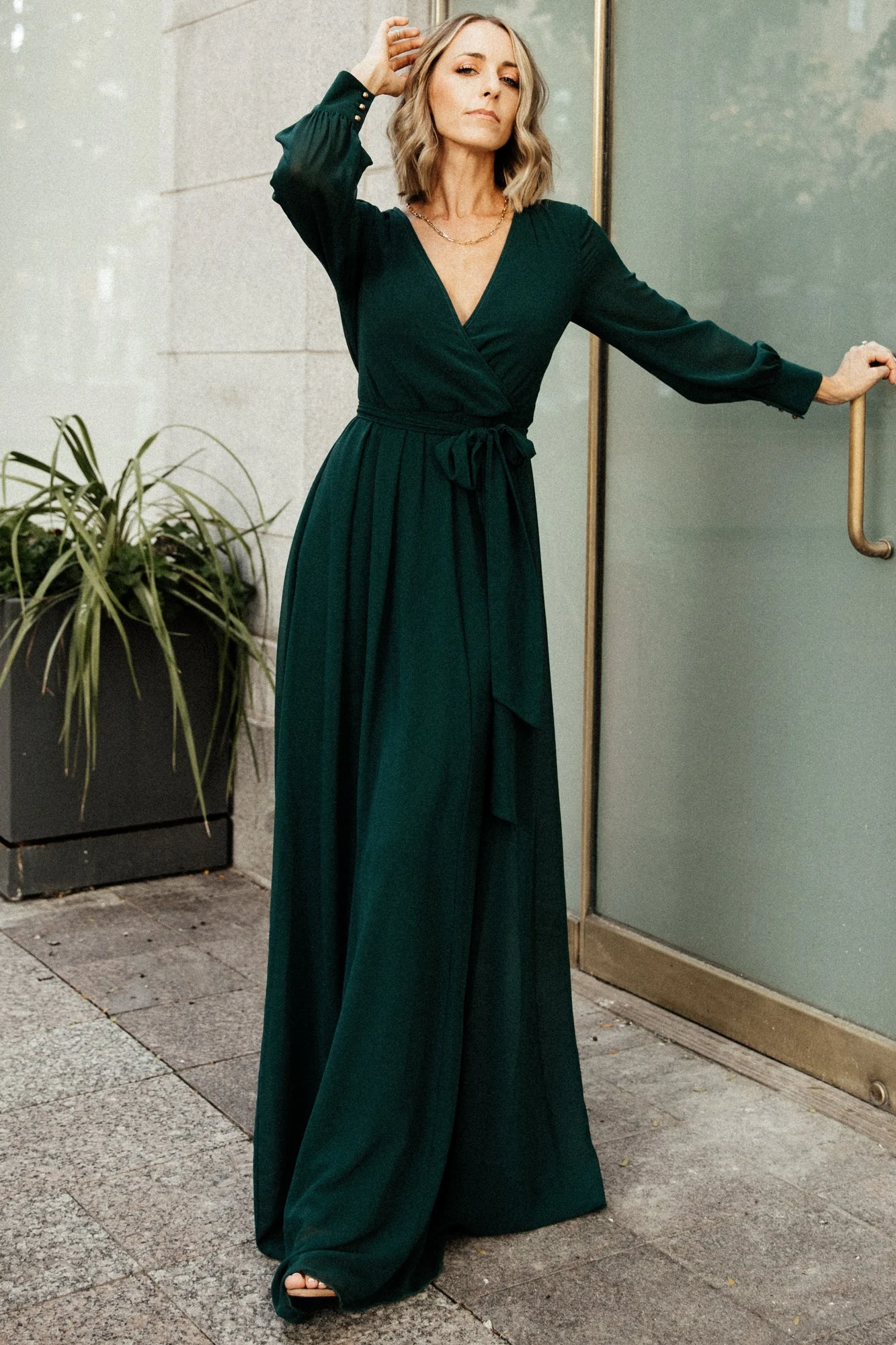 Hunter green wedding guest dress