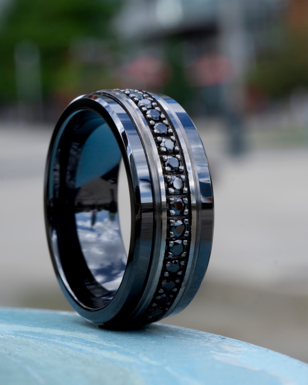 Mens Wedding Band black diamonds