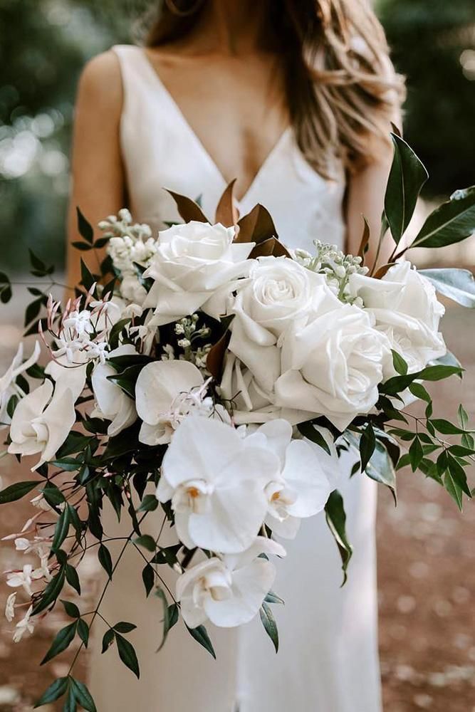 Phalaenopsis orchids with greenery wedding bouquet