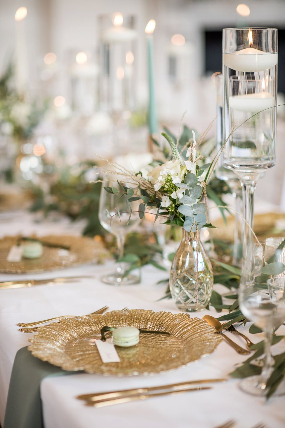 Sage green wedding centerpiece vintage gold