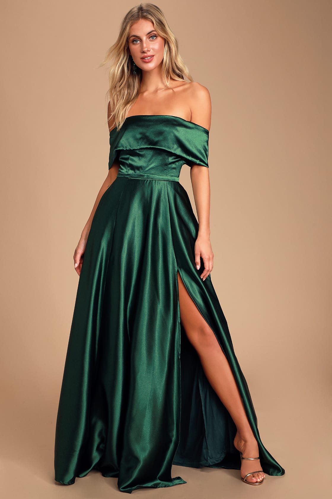 Satin Off-the-Shoulder Wedding Guest Dress