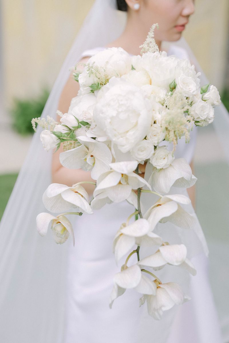 White orchid and peony wedding bouquet