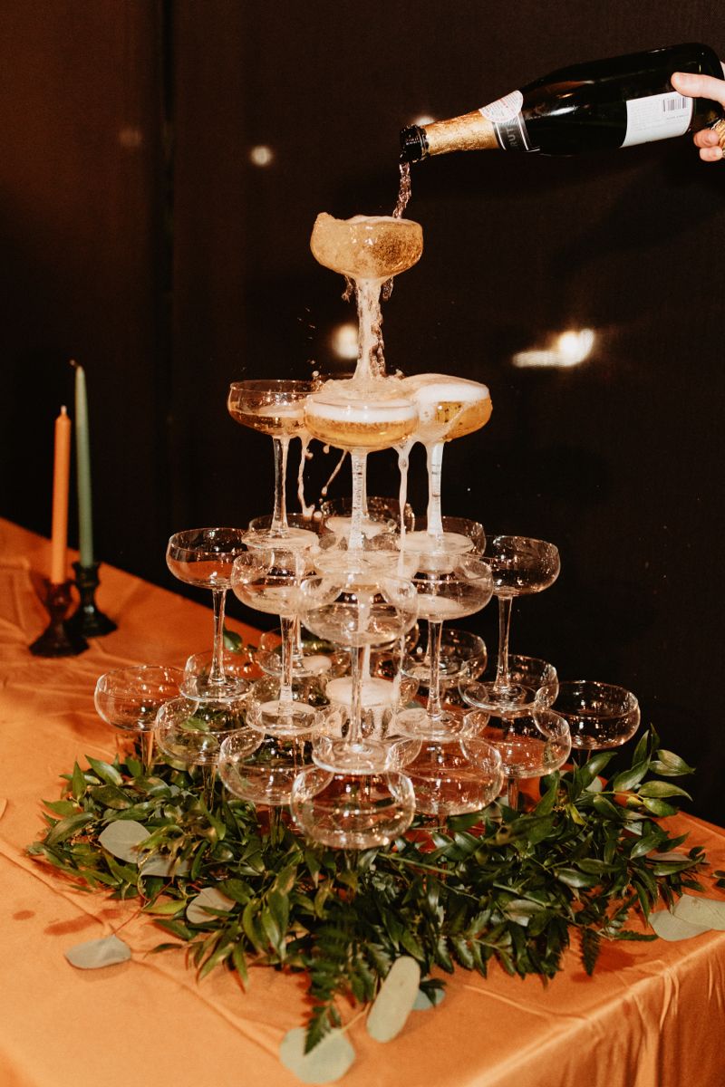 aesthetic wedding champagne tower