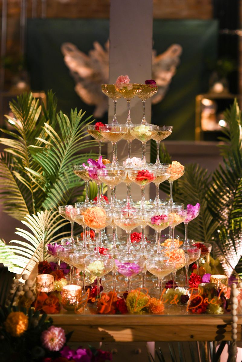aesthetic wedding champagne tower