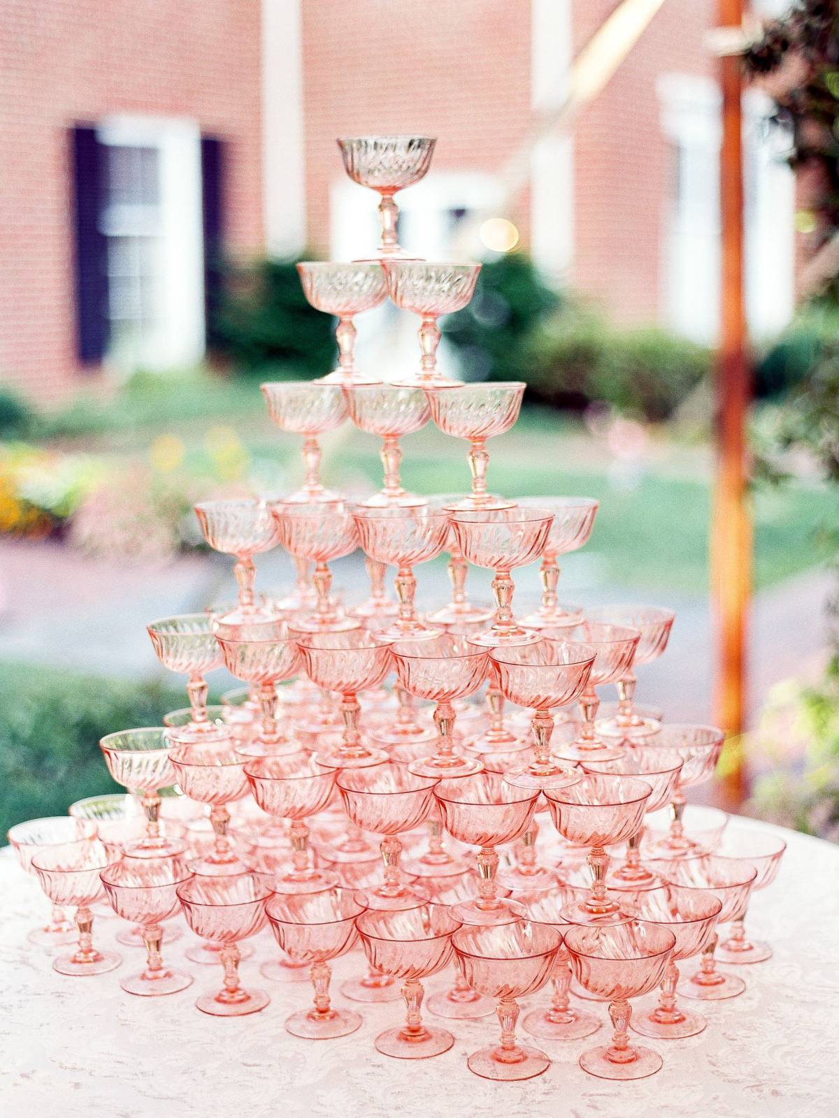 wedding champagne tower pour