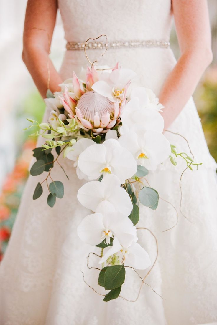 cymbidium orchid with pink protea bridal bouquet