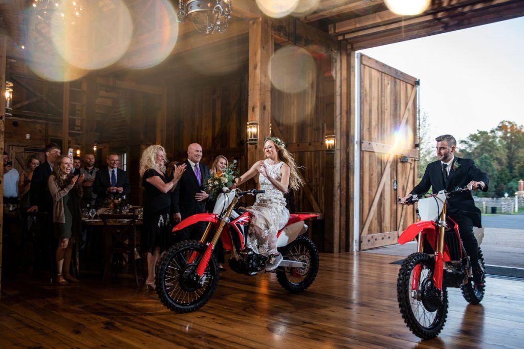 dirt bike motercycle wedding reception entrance idea