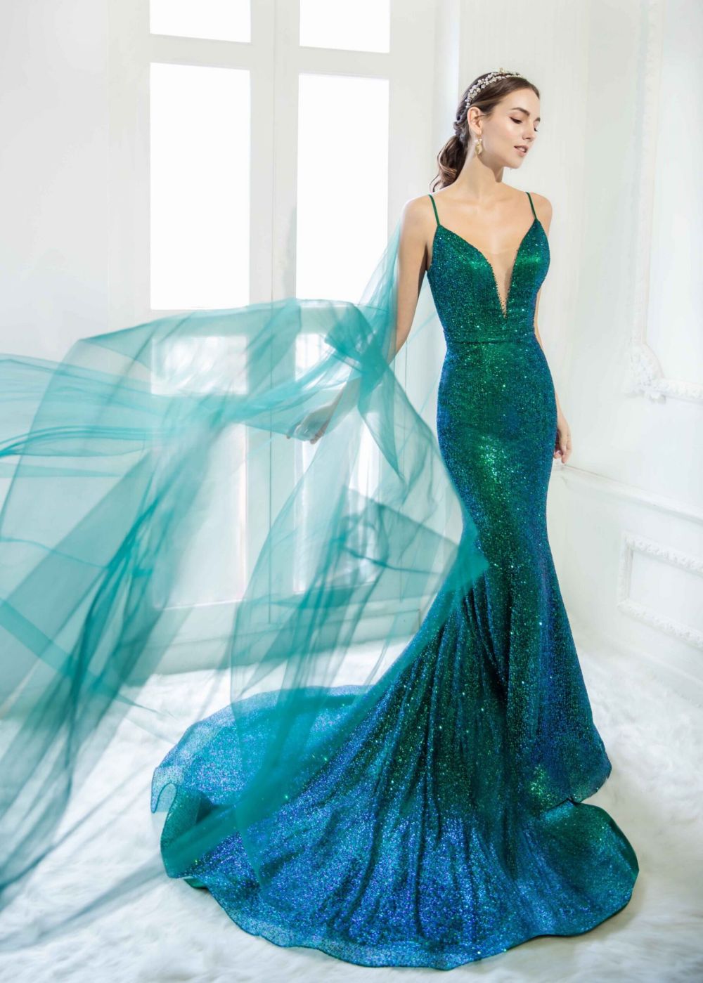 emerald green wedding dress mermaid sequined