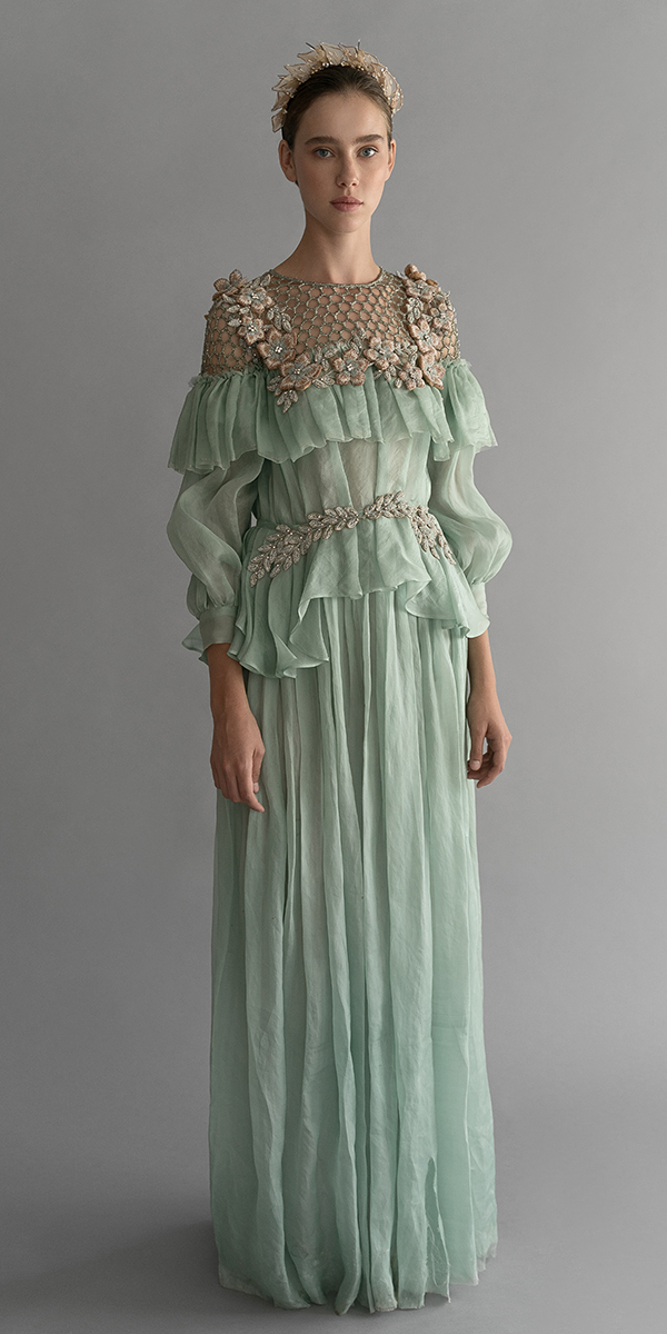 green wedding dresses sage long sleeves