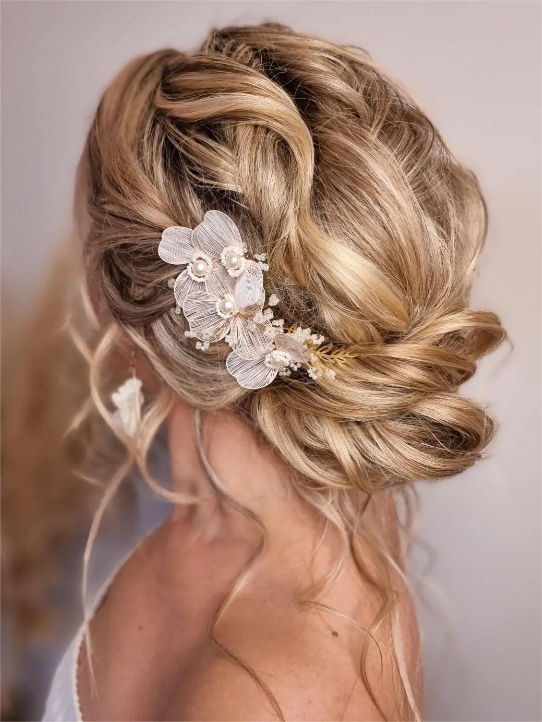 messy bridal french twist updo bohemian wedding