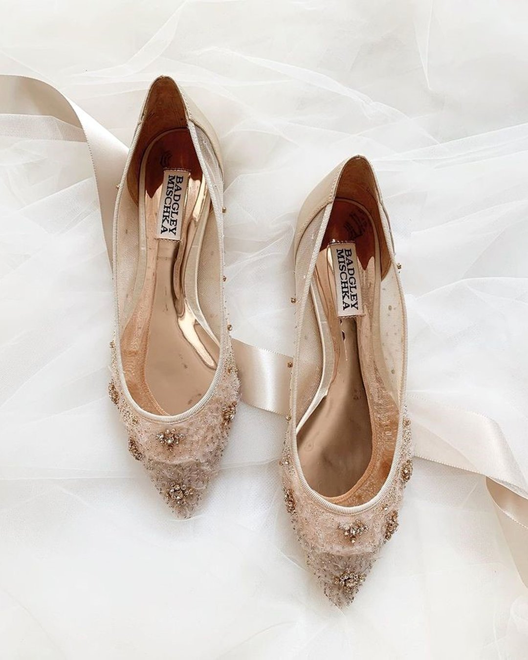 nude wedding shoes flats bling badgley mischka