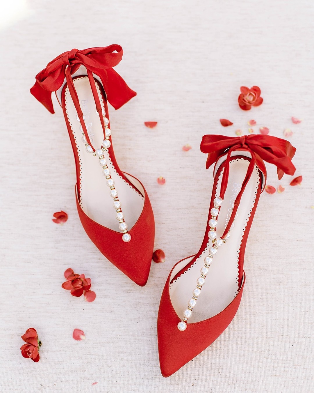 red wedding heel with pearl