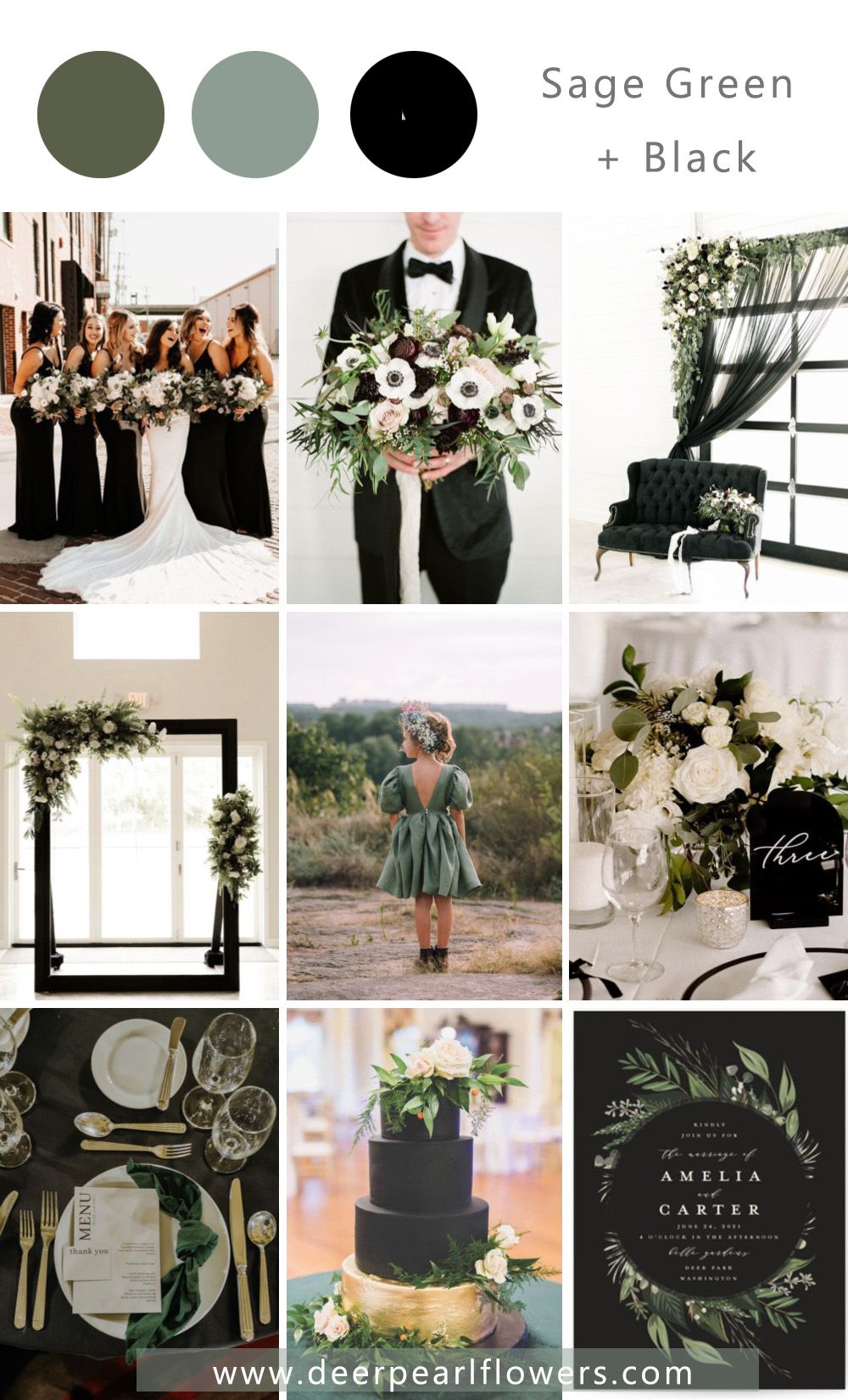 sage green and black wedding colors chemes