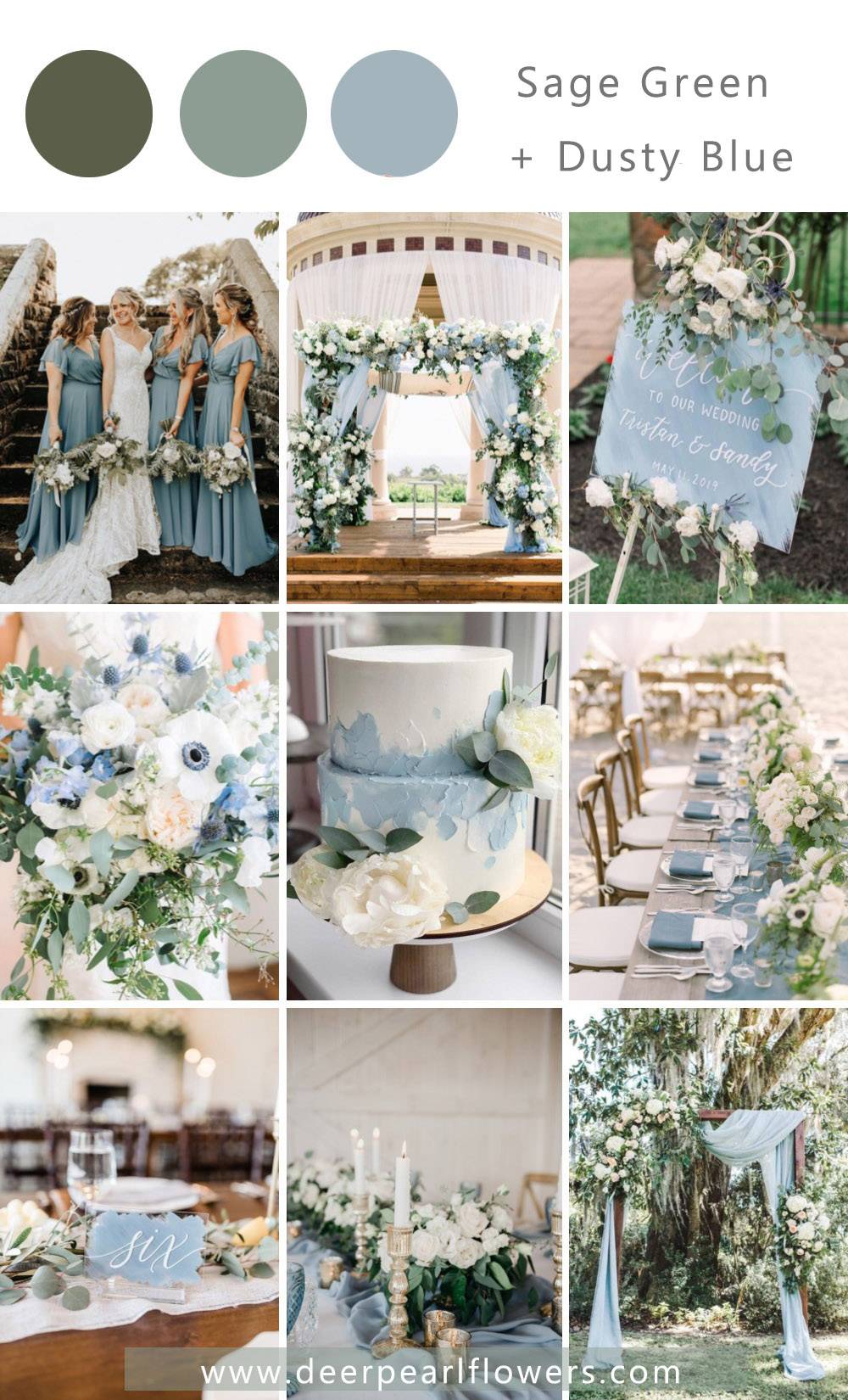 sage green and dusty blue wedding color ideas