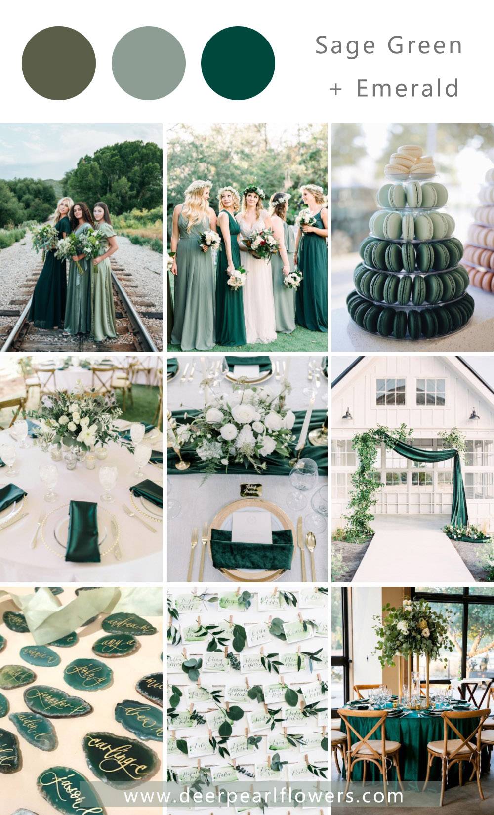 sage green and emerald green wedding color palette