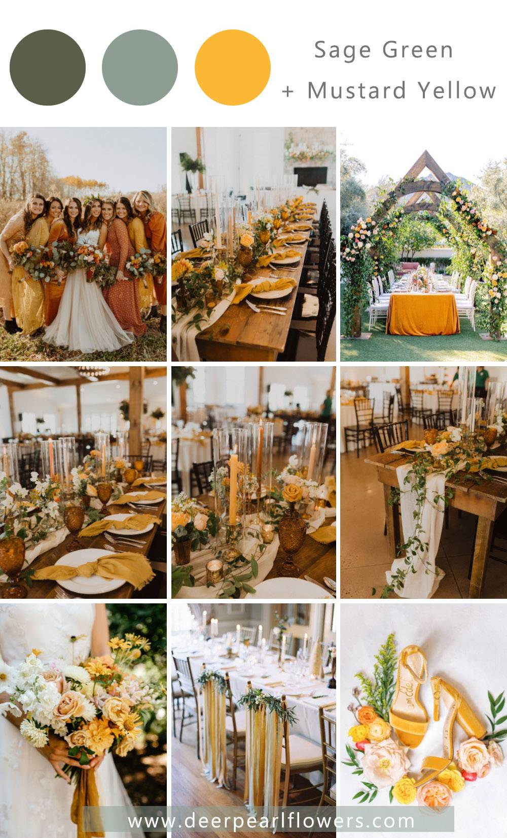 sage green and mustard yellow wedding color palette