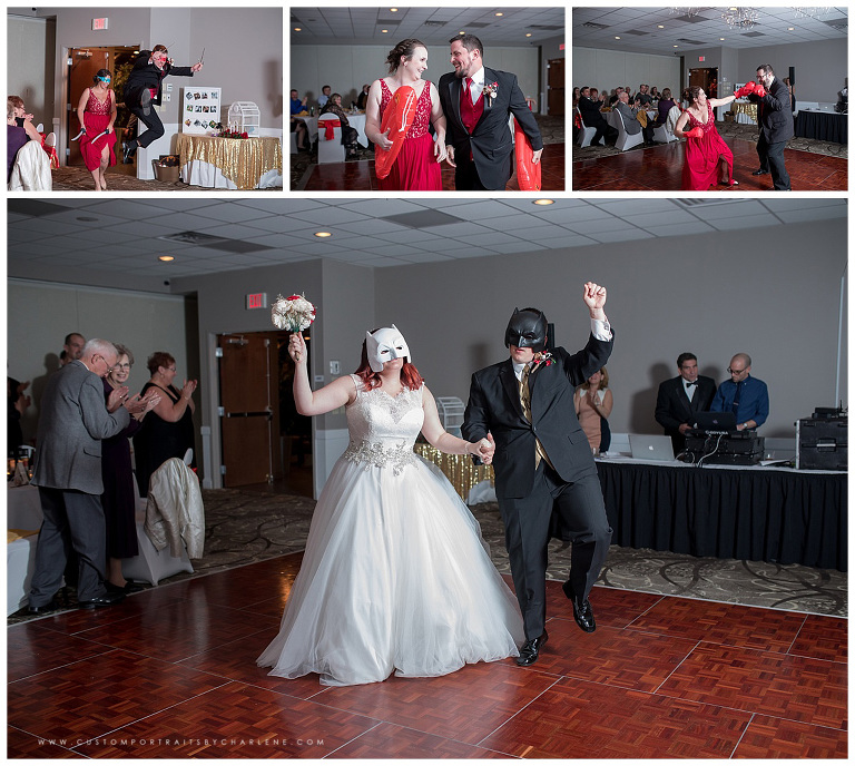 wedding reception entrance with costumes