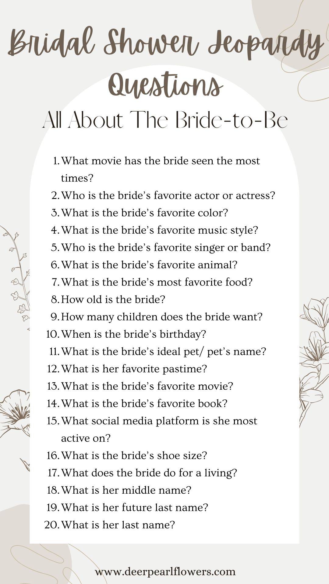 Bridal Shower Jeopardy Questions about the bride-to-be
