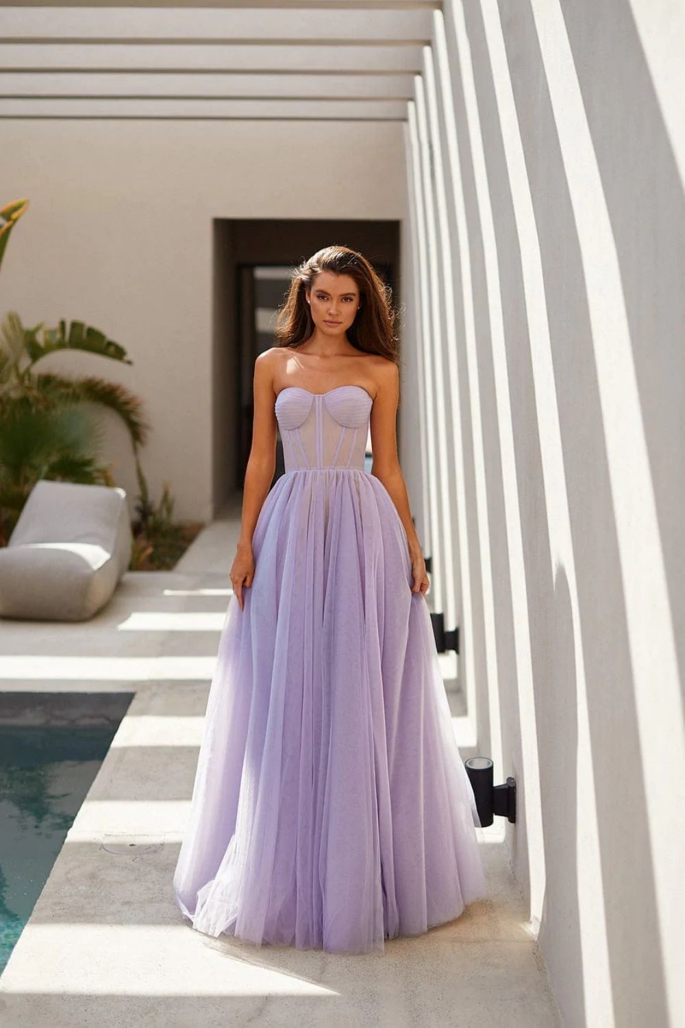 Lavender Tulle Maxi Dress with a Corset Bustier