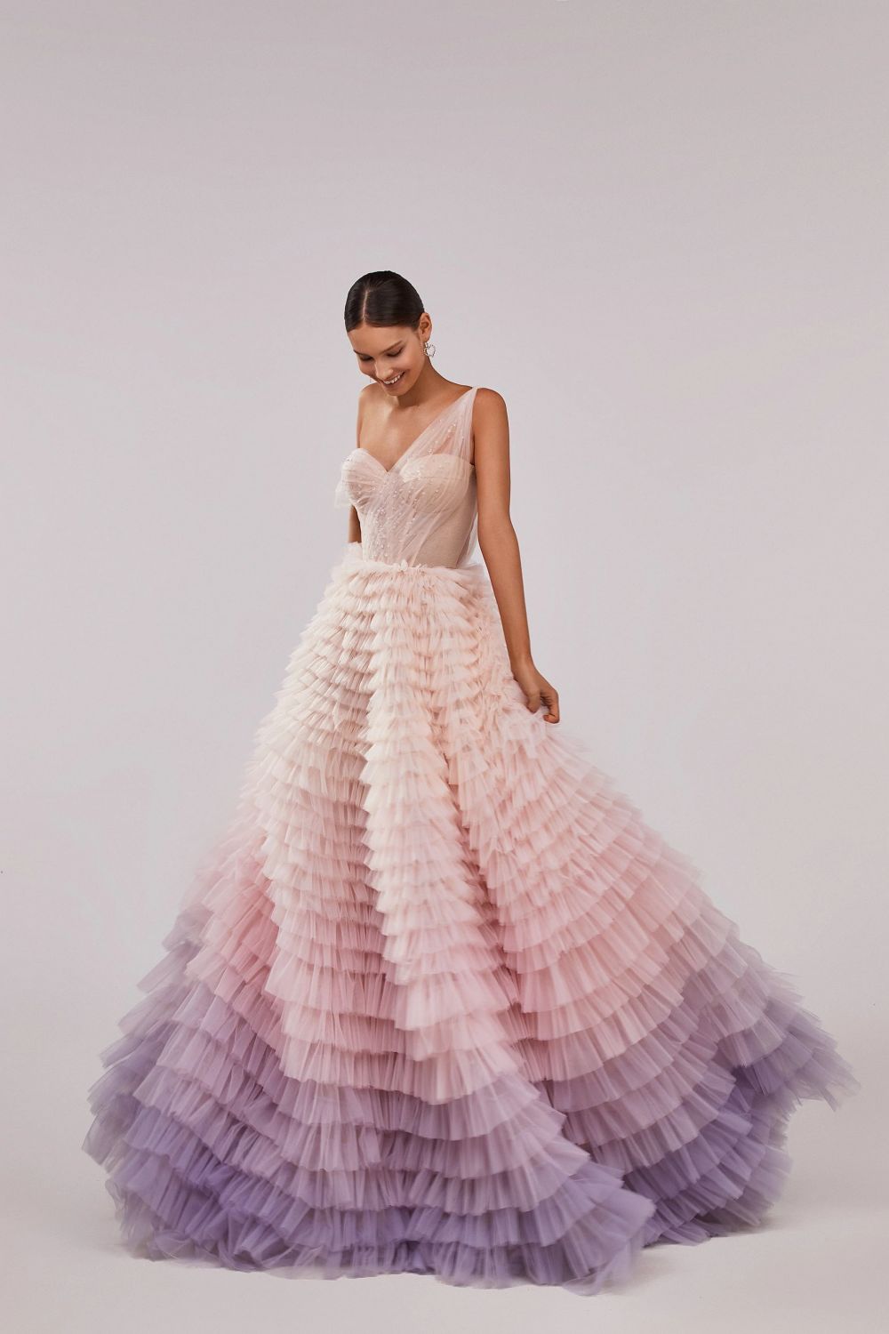 blush and lavender ombre wedding dress ball gown