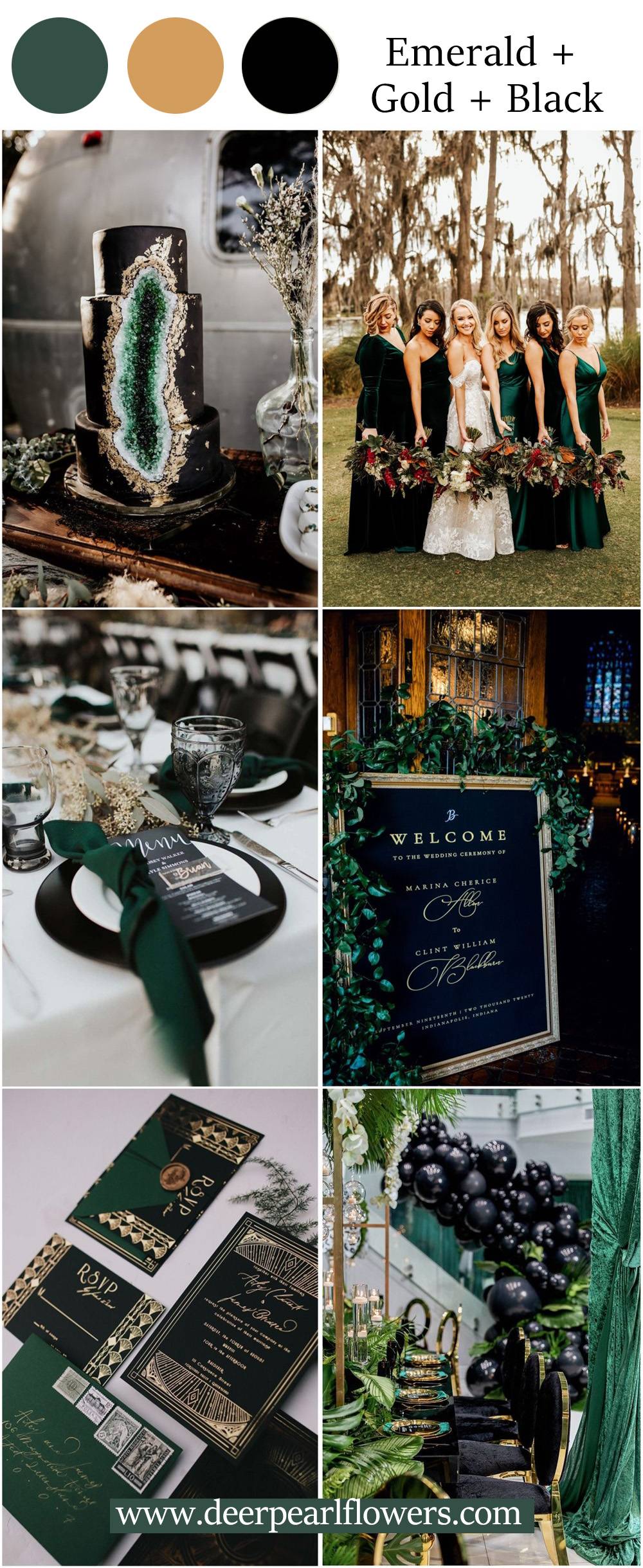 emerald green gold and black wedding theme