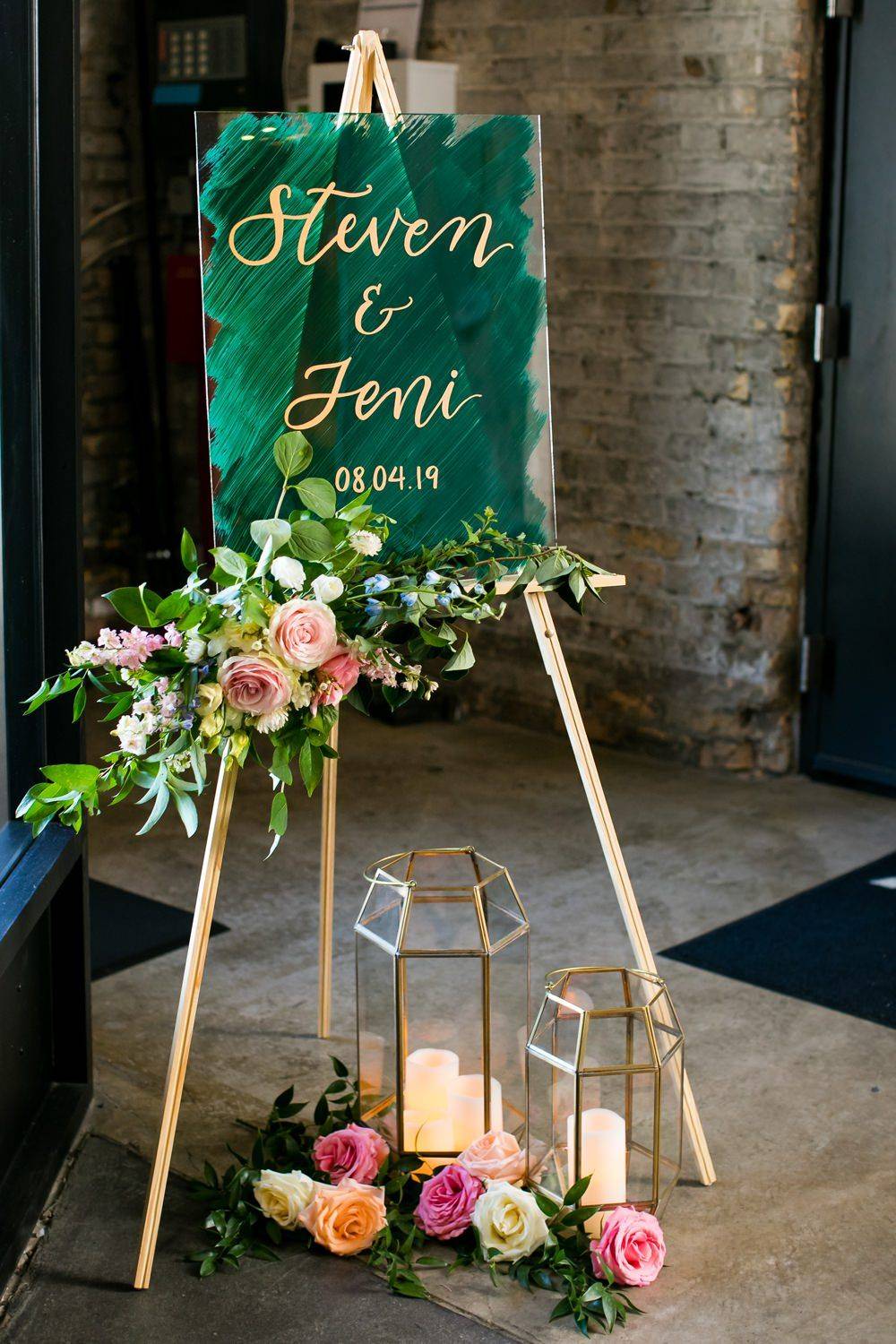 emerald green gold welcome wedding sign
