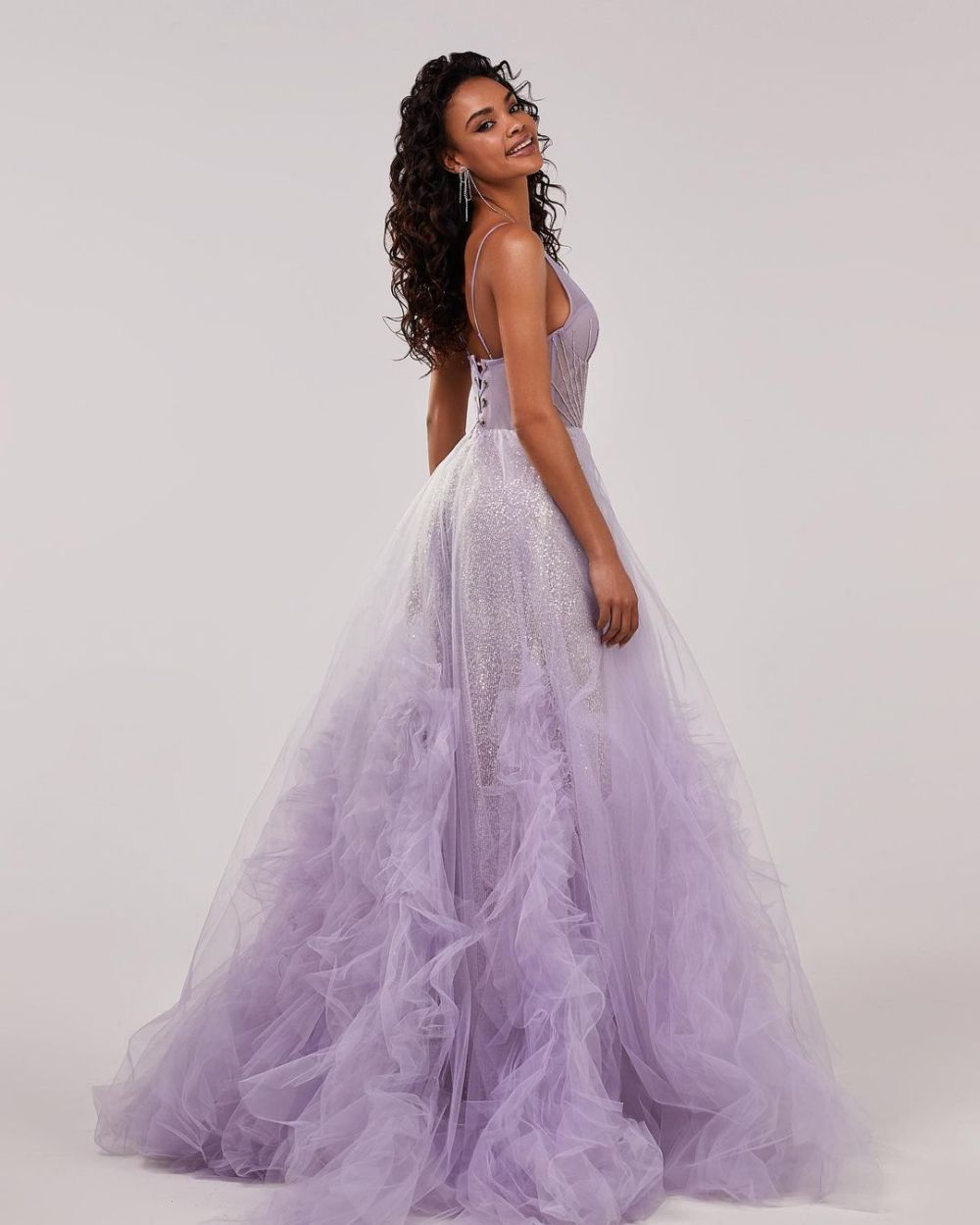 lavender bridal dress ruffled ball gown