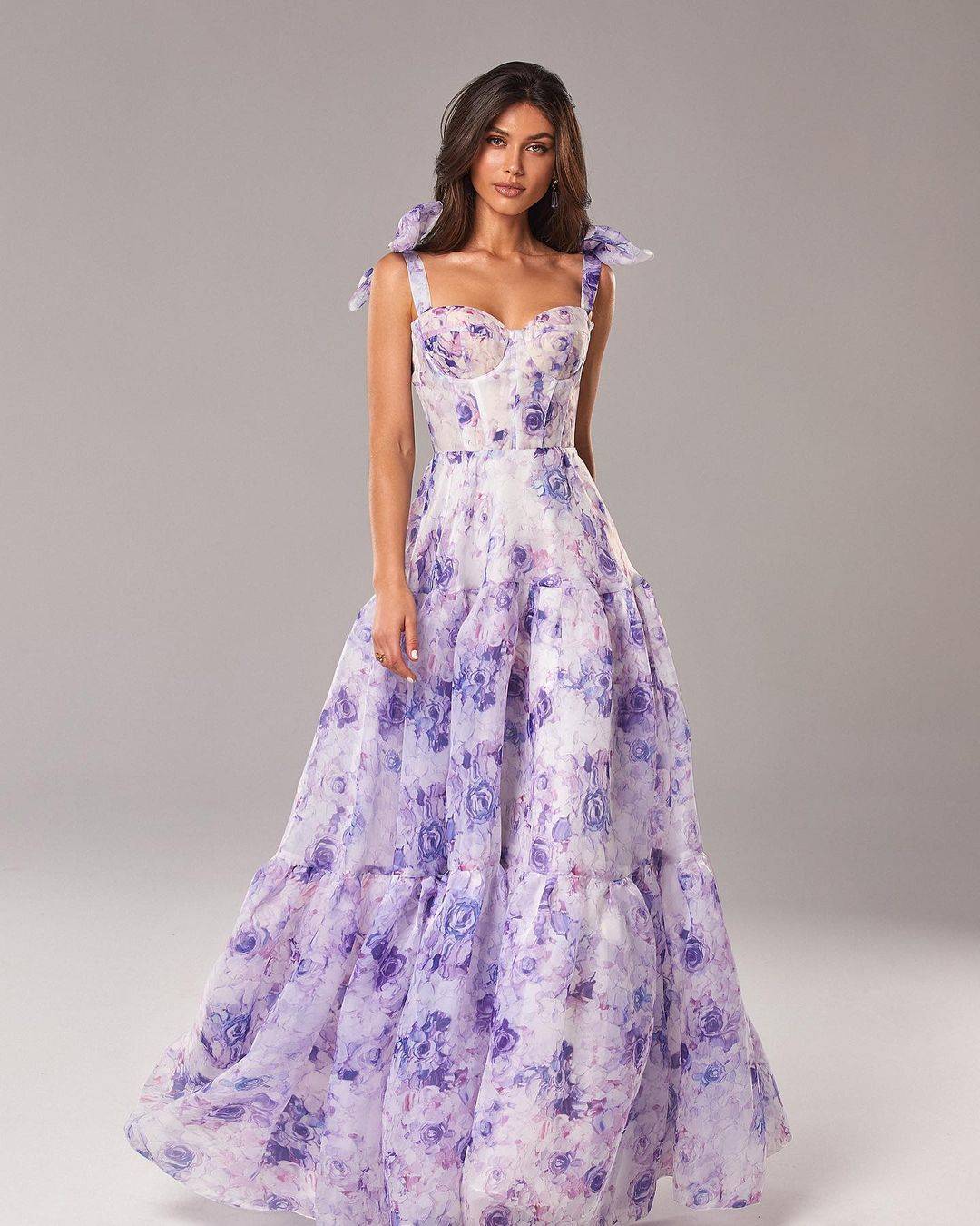 lavender floral wedding dress