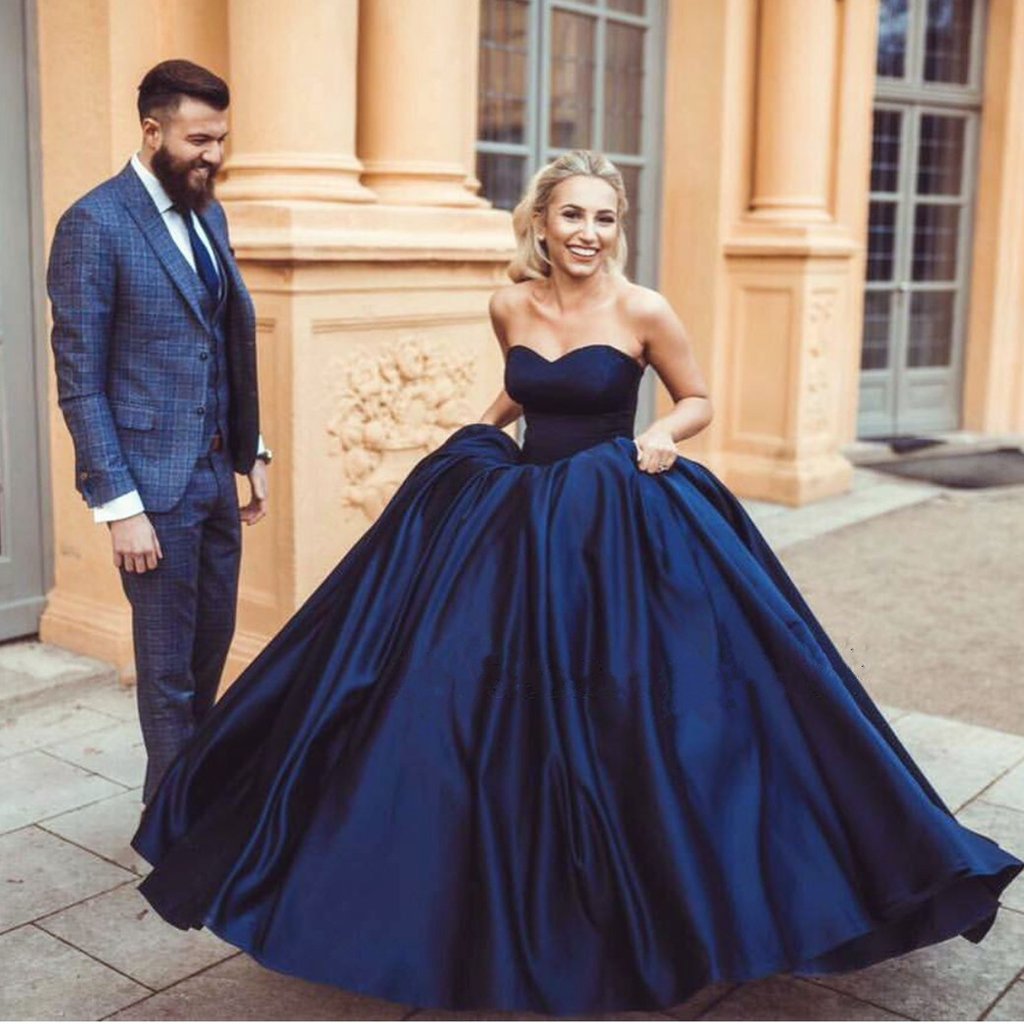 navy blue wedding dress strapless ball gown